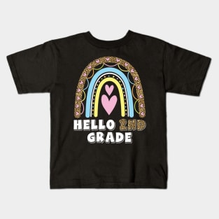 Heart Rainbow Teacher Student Back To School Hello 2nd Grade Kids T-Shirt